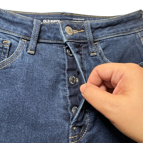 Old Navy Extra High Rise Kicker Boot Cut buttonfly dark wash jeans women’s 0 - Picture 5 of 12